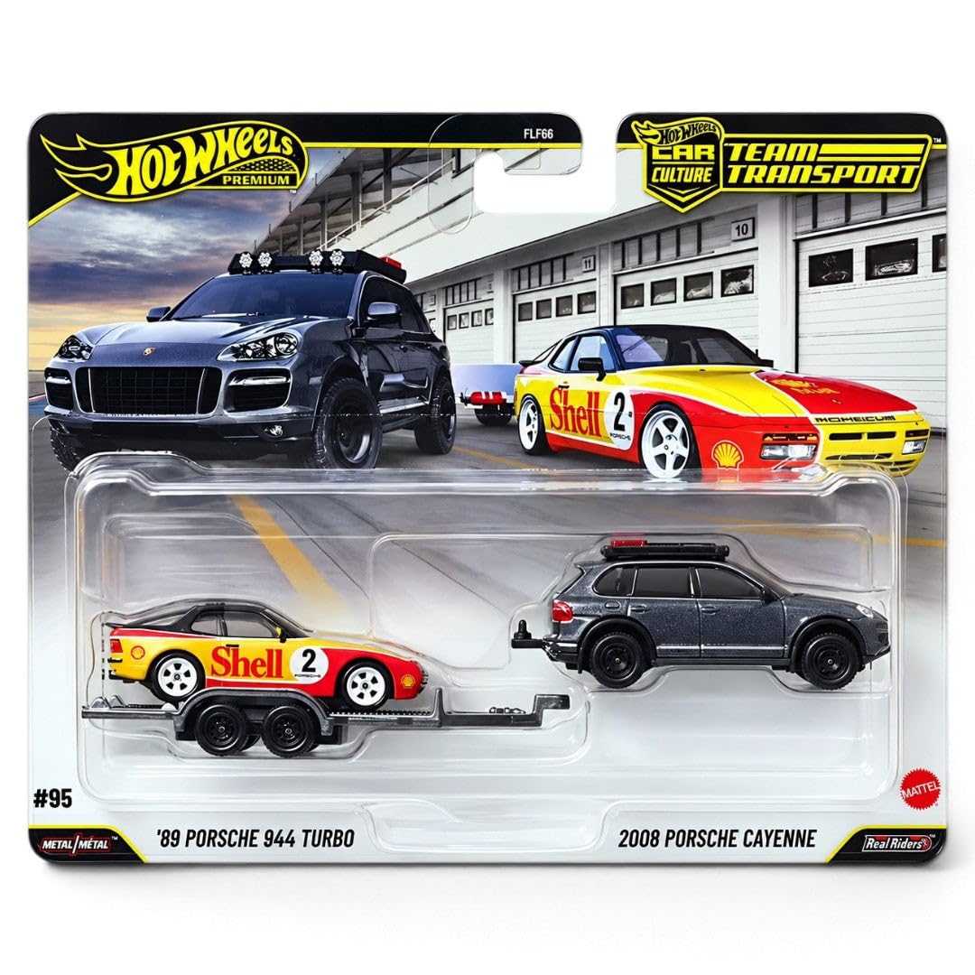 CARD CREASED - TEAM TRANSPORT - HOT WHEELS - 89 PORSCHE 944 TURBO / 2008 PORSCHE CAYENE - 4F