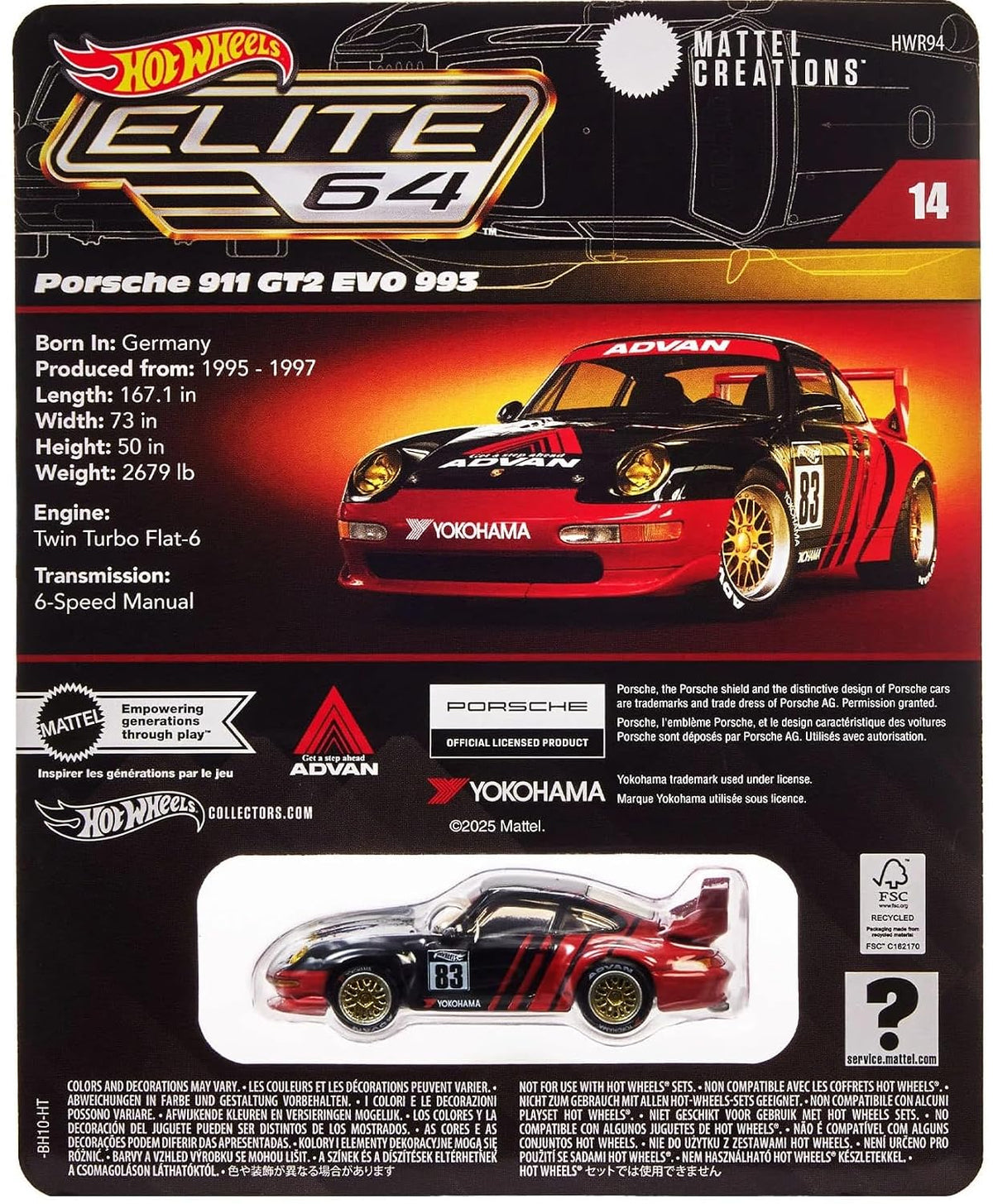 ELITE64 - HOT WHEELS - IMPORTED - PORSCHE 911 GT2 EVO 993 - ADVAN LIVERY