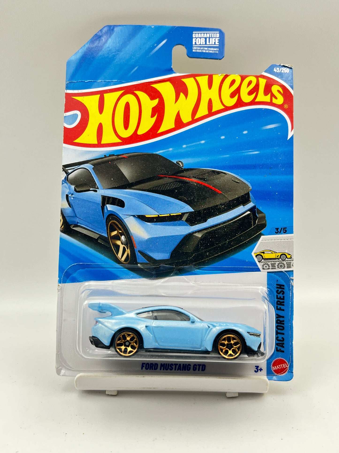 CREASED CARD - HOT WHEELS - FORD MUSTANG GTD - LIGHT BLUE - 1B