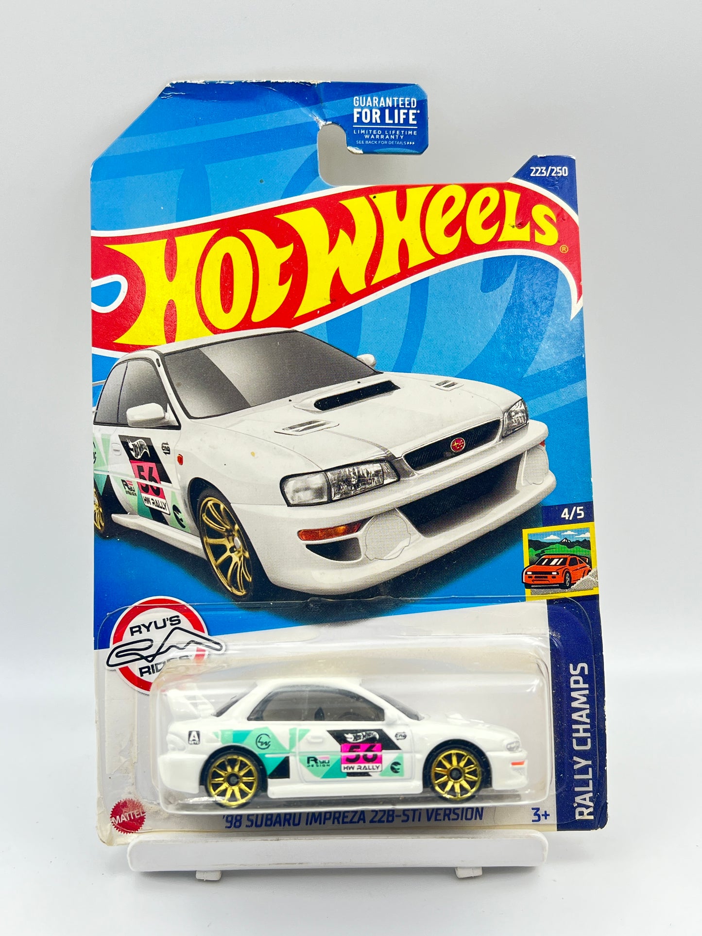 BLISTER CRACK - TREASURE HUNT - HOT WHEELS - OLD LOOKING YELLOW SHADED CARD - ( CARD AS IN PIC ) - 98 SUBARU IMPREZA 22B STI VERSION - 2D