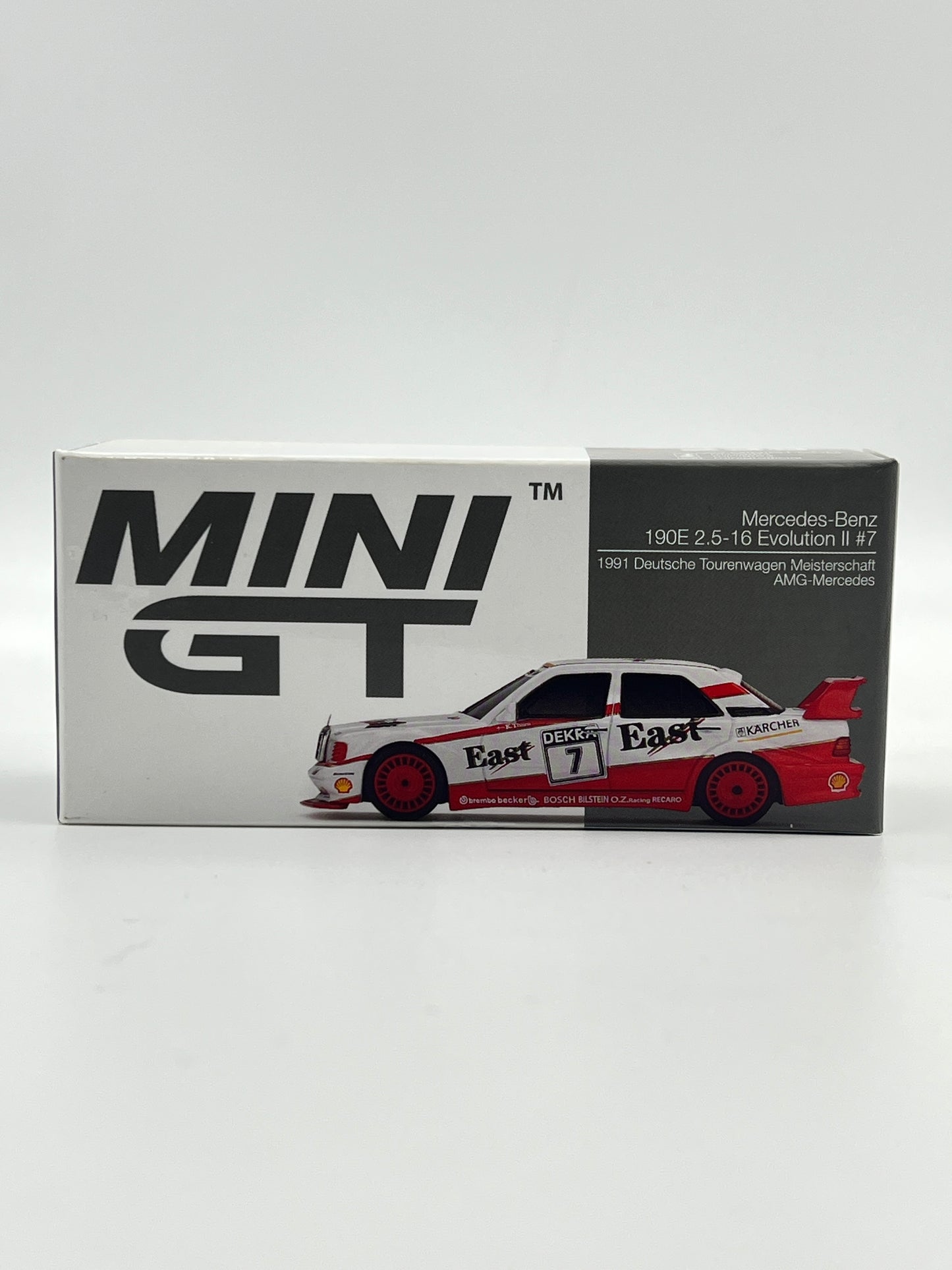 MINI GT - UNSEALED - MERCEDES BENZ 190E 2.5-16 EVOLUTION II #7 - 1991 DEUTSCHE TOURENWAGEN MEISTERSCHAFT - AMG MERCEDES - #239