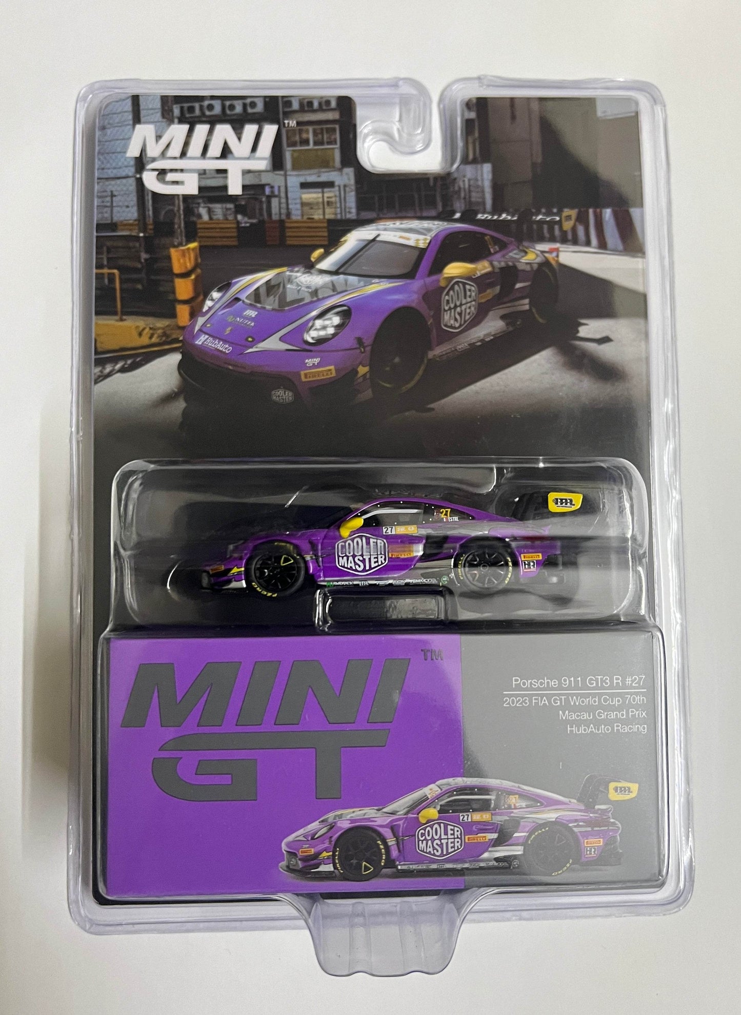MINI GT - BLISTER PACK - PORSCHE 911 GT3 R #27 - 2023 FIA GT WORLD CUP 70TH MACAU GRAND PRIX - HUBAUTO RACING - Its Fun