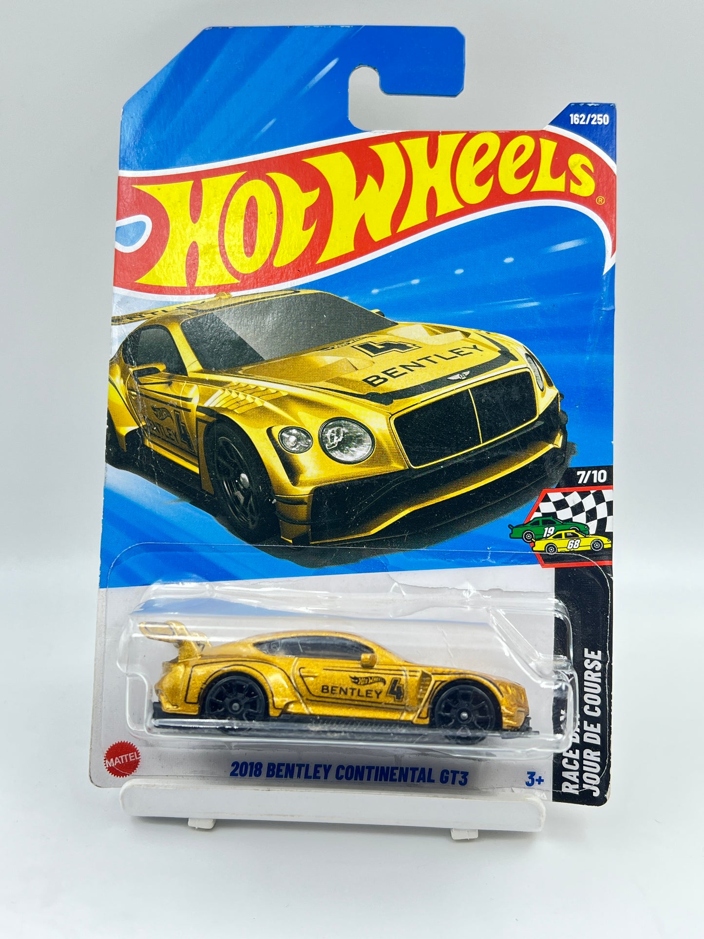 DAMAGED CARD - HOT WHEELS - 2018 BENTLEY CONTINENTAL GT3 - GOLD - 4E