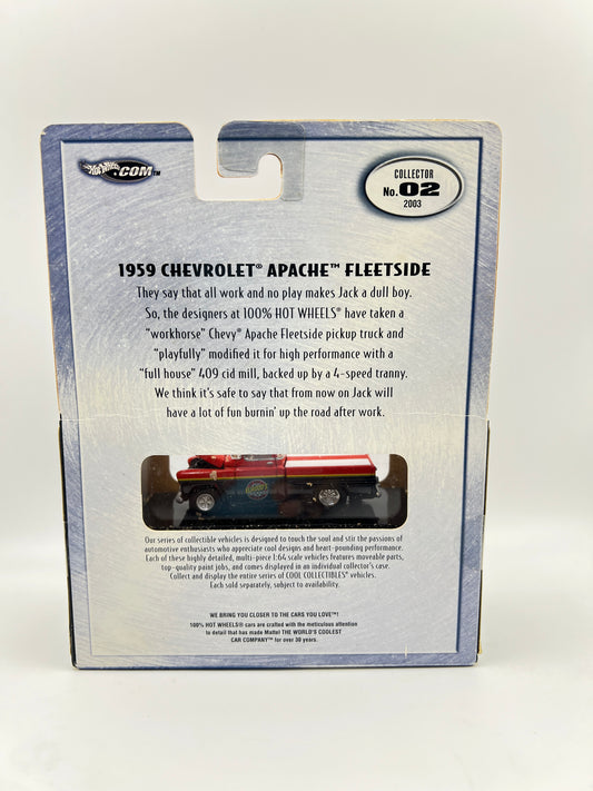 HOT WHEELS ORIGINALS - 1959 CHEVROLET APACHE FLEETSIDE - ACRYLIC CASE SEALED - RUBBER BAND RESIDUE DUE TO AGEING
