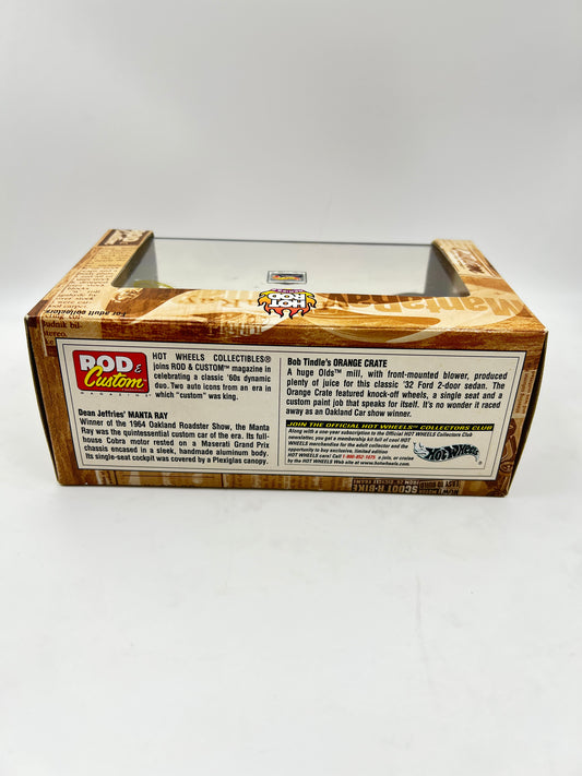 HOT WHEELS ORIGINALS - MANTA RAY / ORANGE CRATE - ACRYLIC CASE SEALED - RUBBER BAND RESIDUE DUE TO AGEING
