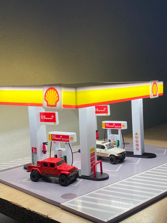 WITH LIGHTS - NEW VERSION - DIY ASSEMBLY - SHELL PETROL STATION DIAROMA