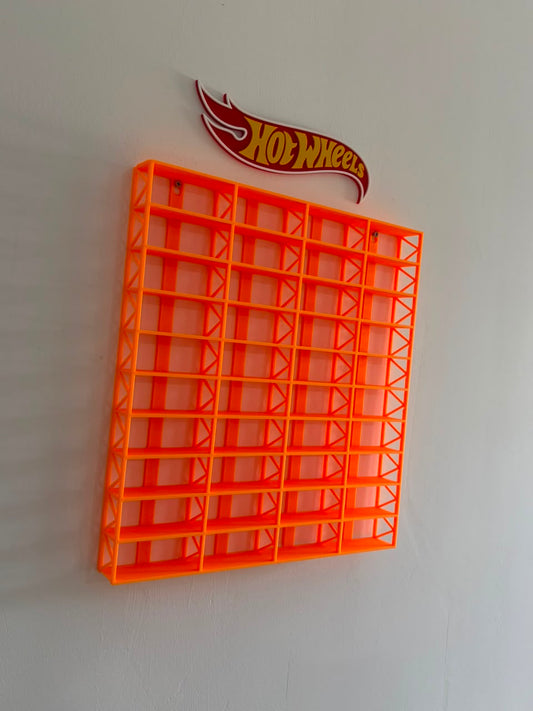 3D PRINTED WALL MOUNT RACK FOR 1:64 CARS - FOR 40 CARS - ORANGE