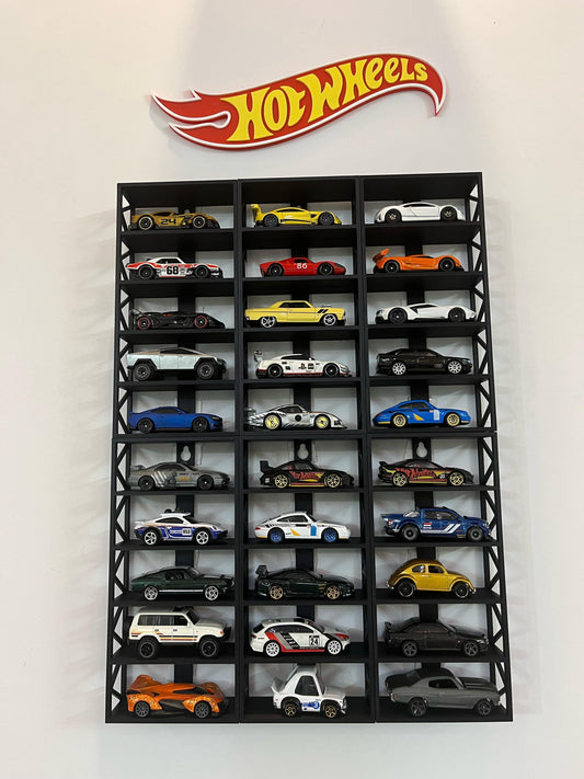 SET OF 6 WALL HANGING STAND FOR 1:64 CARS - ( 6 UNIT SET FOR 30 CARS) + HOT WHEELS LOGO