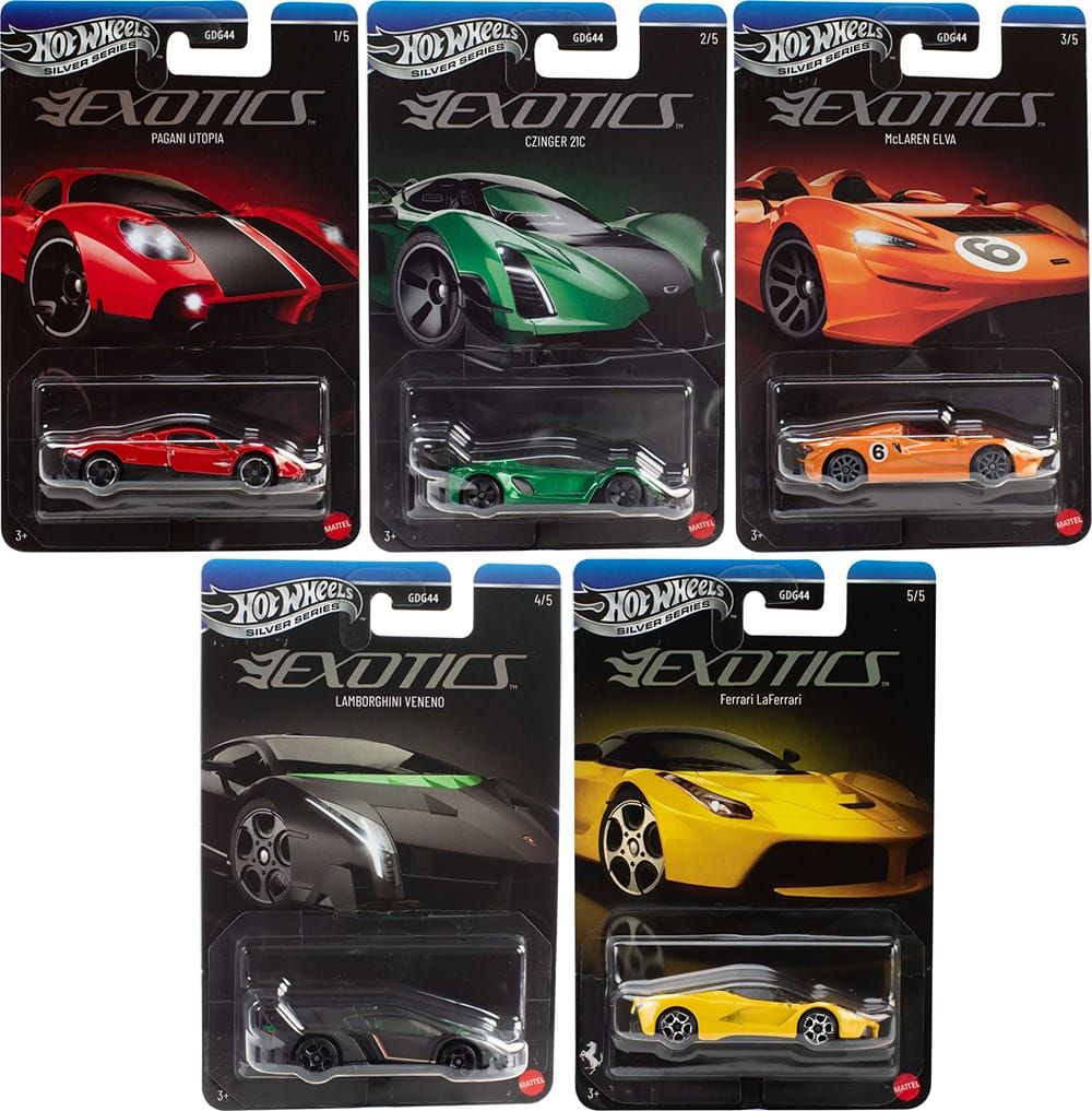 HOT WHEELS - EXOTICS - SILVER SERIES SET - LAFERRARI / LAMBORGHINI VENENO / CZINGER / MCLAREN ELVA / PAGANI UTOPIA