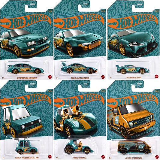 HOT WHEELS 56TH ANNIVERSARY SET OF 6 CARS INCLUDING CHASE - WITH FREE PROTECTORS FOR ALL 6 CARS - Its Fun- Hot wheels - matchbox - diecast