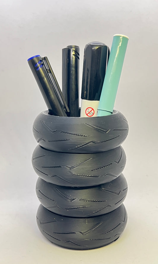 3D PRINTED TYRES SHAPED PEN STAND - BLACK