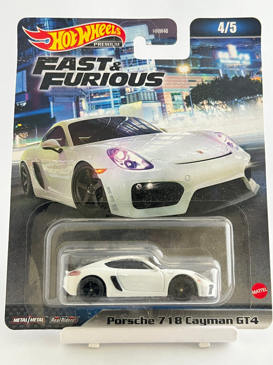 PREMIUM - FAST AND FURIOUS PORSCHE 718 CAYMAN GT4 - CREASED AT TOP - 4B - Its Fun- Hot wheels - matchbox - diecast