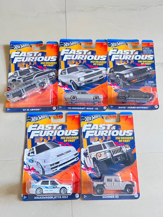 FAST AND FURIOUS - DECADES OF FAST SET OF 5 CARS - 2D