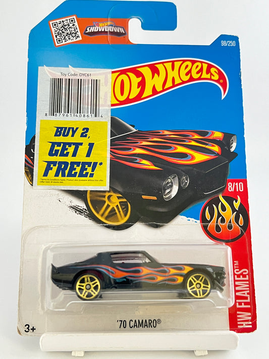 70 CAMARO - FLAMES -2016 CARD- 1B - Its Fun- Hot wheels - matchbox - diecast