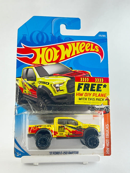 17 FORD F-150 RAPTOR WITH FREE DIY PLANE CARD ATTACHED AT BACK - (CARD CONDITION AS IN PICTURE) - 1A - Its Fun- Hot wheels - matchbox - diecast