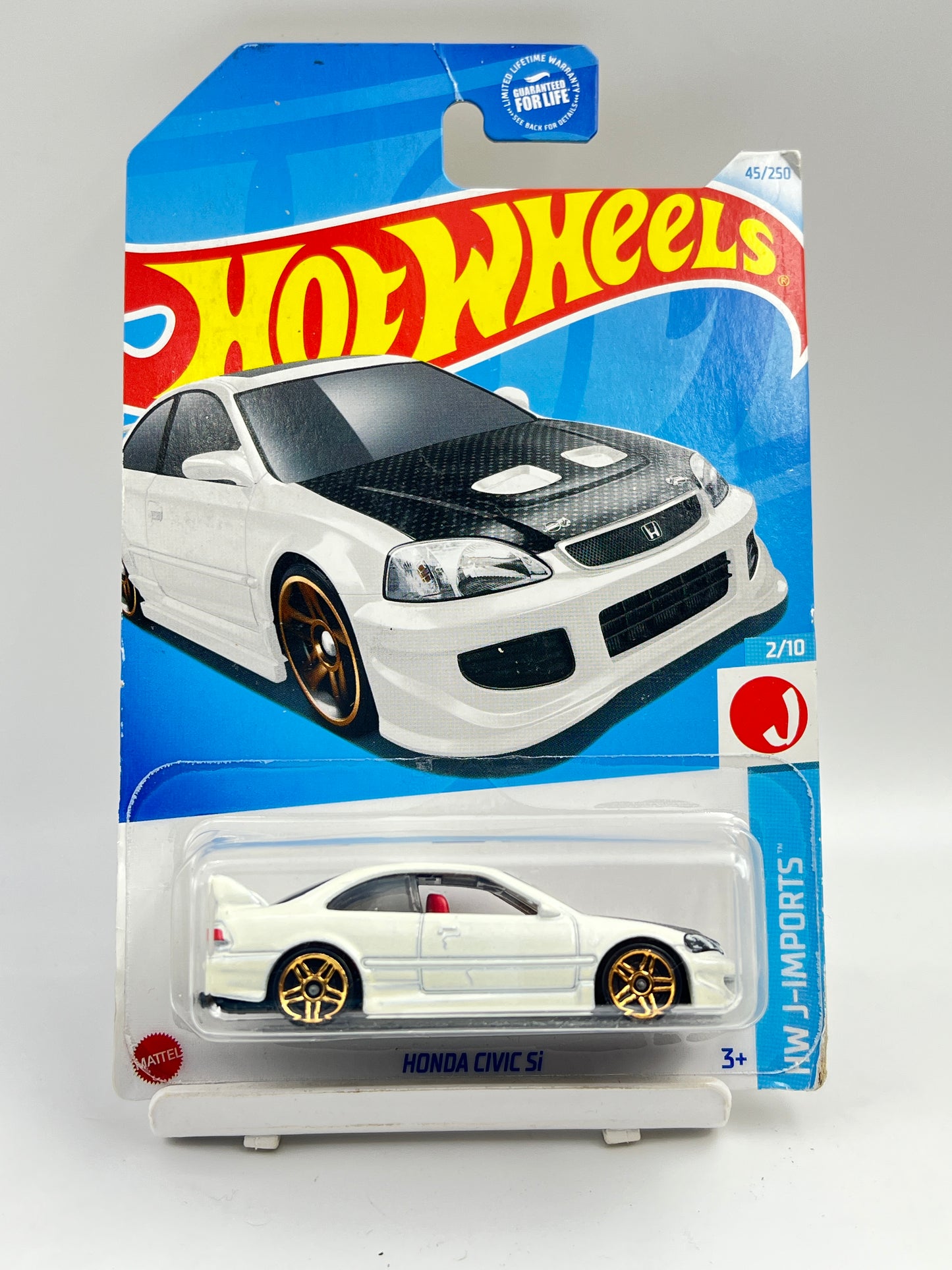 HOOK CREASE - SOFT CORNERS - MILD BLISTER CRACK -IMPORTED - HOT WHEELS -  HONDA CIVIC SI - WHITE - 3A