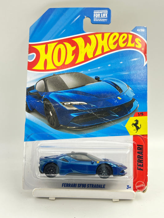 CREASED CARD - IMPORTED - HOT WHEELS -  FERRARI SF90 STRADALE - BLUE - 6D