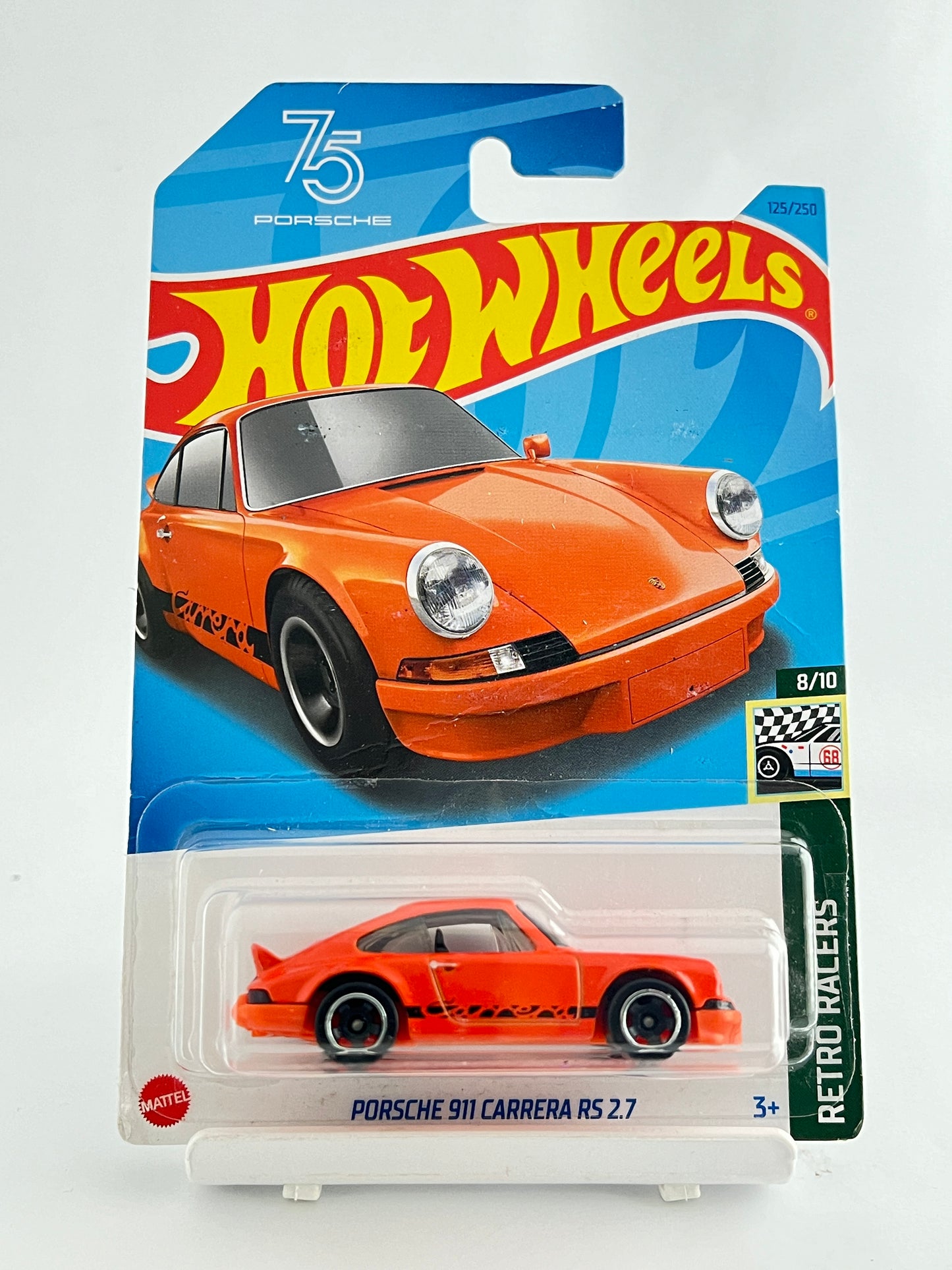 PORSCHE 911 CARRERA RS 2.7 - ORANGE - CREASED CARD - 4A - Its Fun- Hot wheels - matchbox - diecast