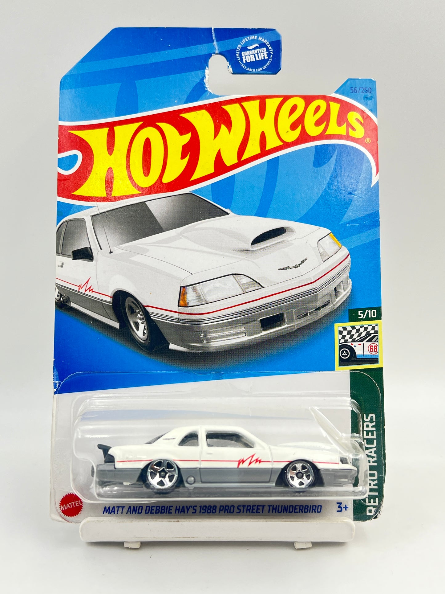 HOOK CREASE - MILD CARD DAMAGE - HOT WHEELS - MATT AND DEBBIE HAY'S 1988 PRO STREET THUNDERBIRD - WHITE - 3C