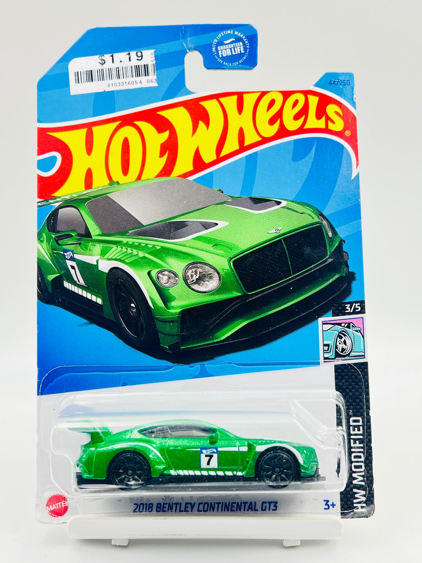 CREASED / SOFT CORNER - IMPORTED - HOT WHEELS -  2018 BENTLEY CONTINENTAL GT3 - GREEN - 6B