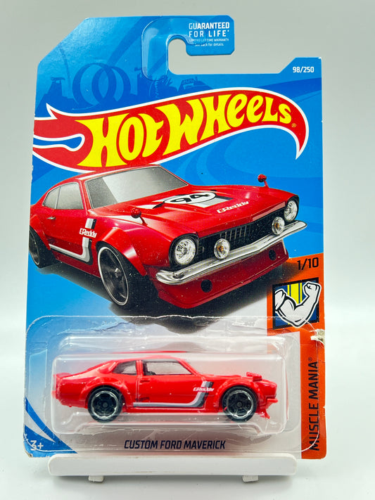 BLISTER DAMAGE - IMPORTED - HOT WHEELS -  CUSTOM FORD MAVERICK - RED - 1H