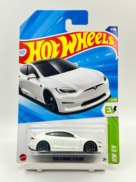 BLISTER DAMAGE - IMPORTED - HOT WHEELS -  TESLA MODEL S PLAID - WHITE - 3C