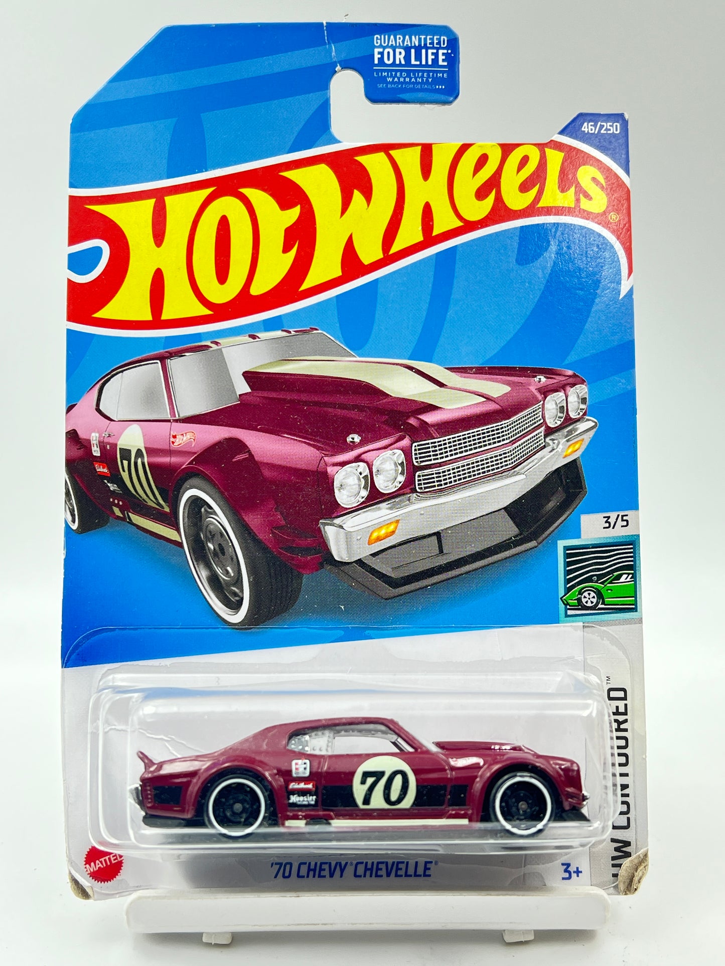 CARD & BLISTER DAMAGE - HOT WHEELS - 70 CHEVY CHEVELLE - MAROON - 2C