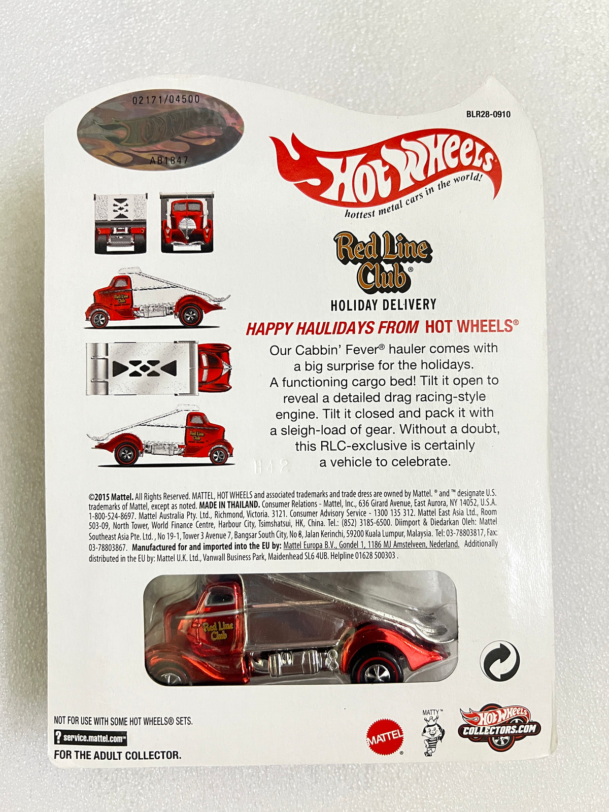 RLC LIMITED EDITION (2171/4500) - MILD CARD DAMAGE AS IN PIC- HOT WHEELS - CABBIN FEVER - HOLIDAY DELIVERY