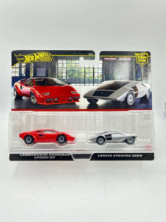 TWIN PACK - IMPORTED - HOT WHEELS - MILD CARD CREASE - LAMBORGHINI COUNTACH LP5000 QV / LANCIA STRATOS ZERO