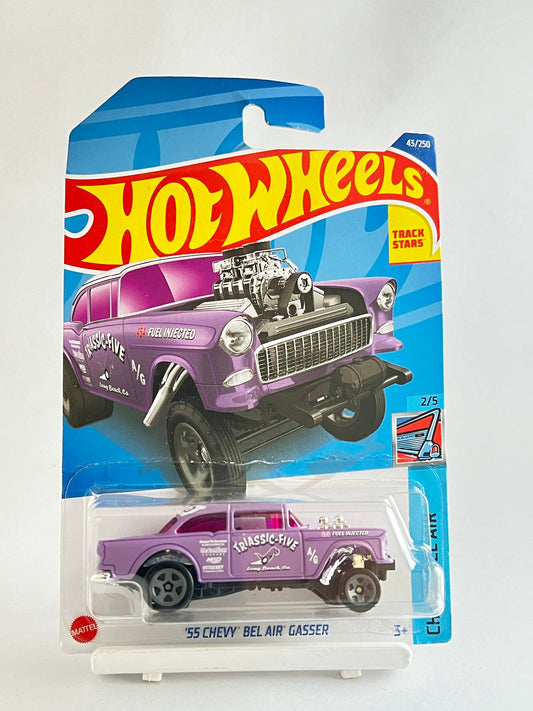 55 CHEVY BEL AIR GASSER - PURPLE - CREASED AT CENTER - 4C - Its Fun- Hot wheels - matchbox - diecast