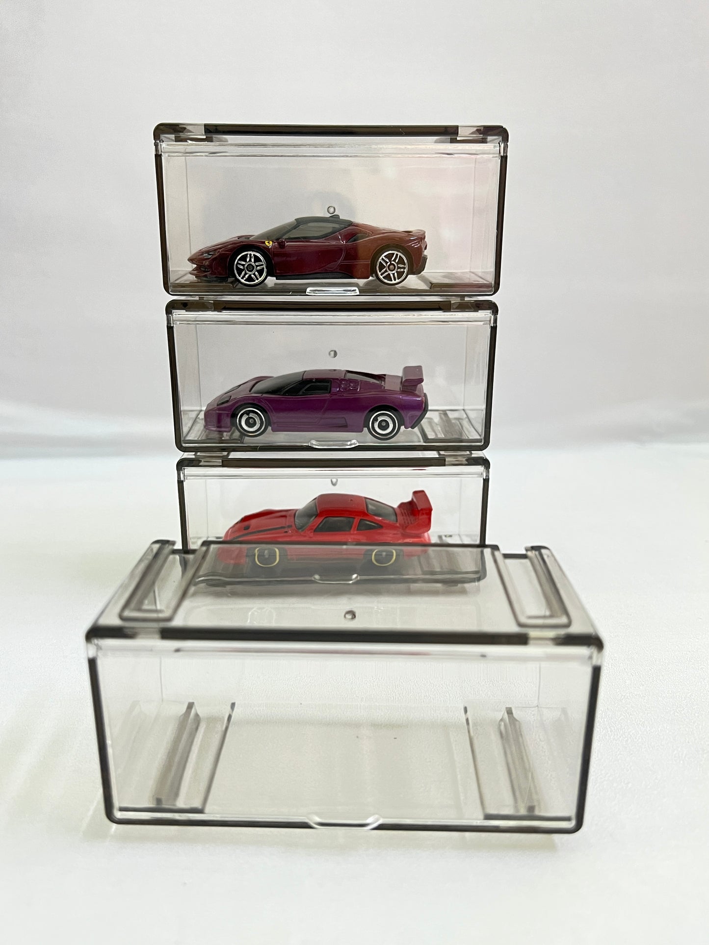 FLIP OPEN DOOR -  1:64 CAR DISPLAY ACRYLIC CASE - STACKABLE - SLIDE TO LOCK STACKING METHOD - 1 PC