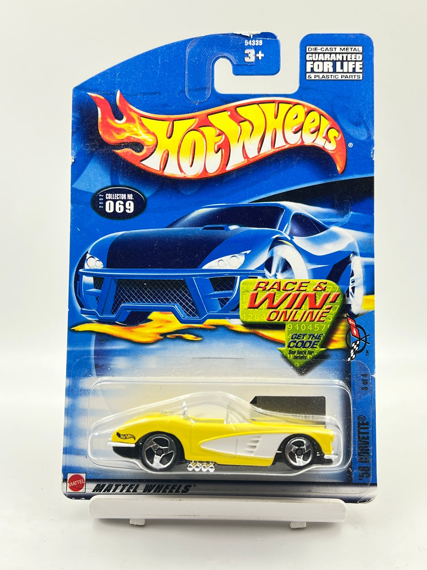 HOT WHEELS - OPENABLE HOOD - 58 CORVETTE - YELLOW - 4B