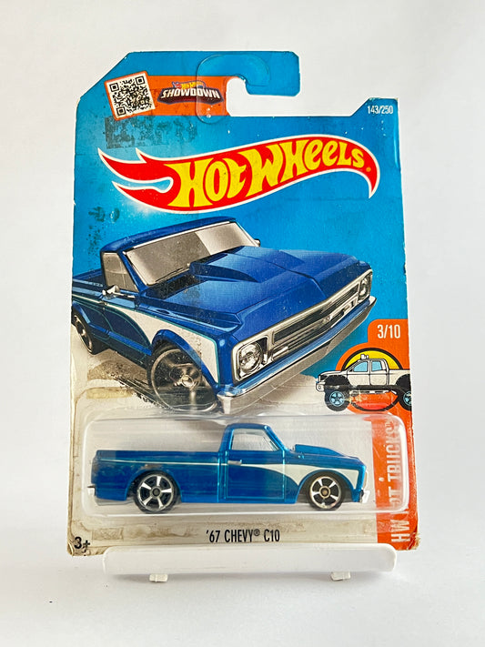 67 CHEVY C10 - BLUE - CARD HAS STICKER MARKS - 3D - Its Fun- Hot wheels - matchbox - diecast