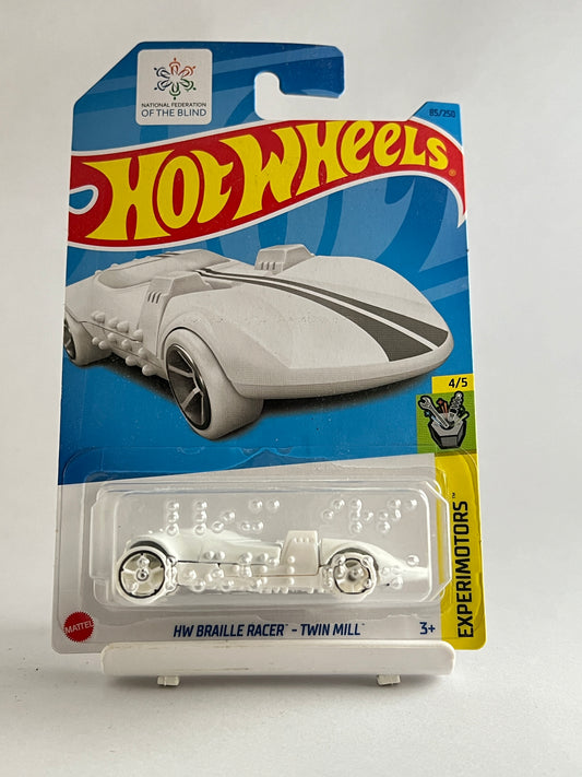HW BRAILLE RACER - TWIN MILL (WHITE) - 5D - Its Fun- Hot wheels - matchbox - diecast