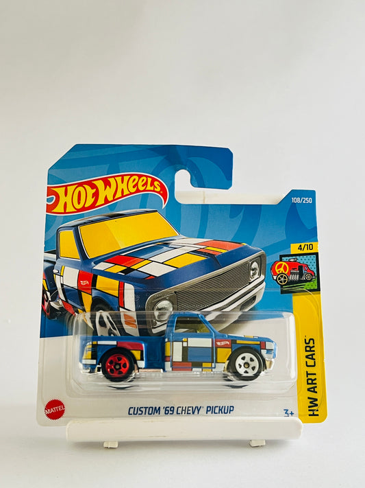 CUSTOM 69 CHEVY PICKUP - SHORT CARD - 1A - Its Fun- Hot wheels - matchbox - diecast