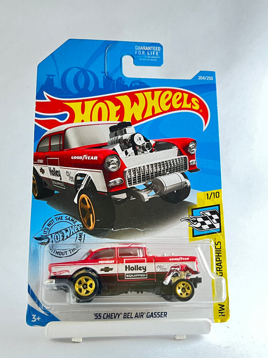55 CHEVY BEL AIR GASSER - RED AND WHITE -  3D - Its Fun- Hot wheels - matchbox - diecast