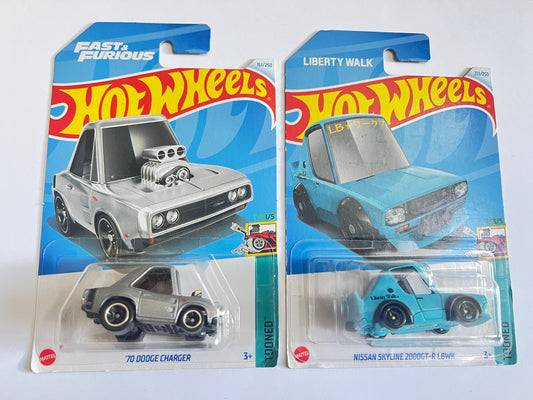 70 DODGE CHARGER + NISSAN SKYLINE 2000GT-R LBWK - COMBO - Its Fun- Hot wheels - matchbox - diecast