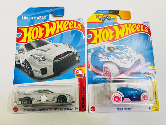 CREASED CARD - LB-SILHOUETTE WORKS GT NISSAN 35GT-RR VER.2 + DONUT DRIFTER - COMBO - Its Fun- Hot wheels - matchbox - diecast