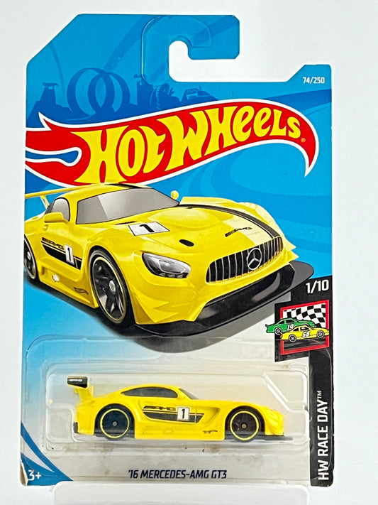 16 MERCEDES AMG GT3 - YELLOW - 1B - Its Fun- Hot wheels - matchbox - diecast