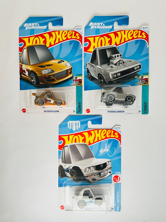 TOONED COMBO - 94 TOYOTA SUPRA +70 DODGE CHARGER + MAZDA RX-3 - 4C - Its Fun- Hot wheels - matchbox - diecast