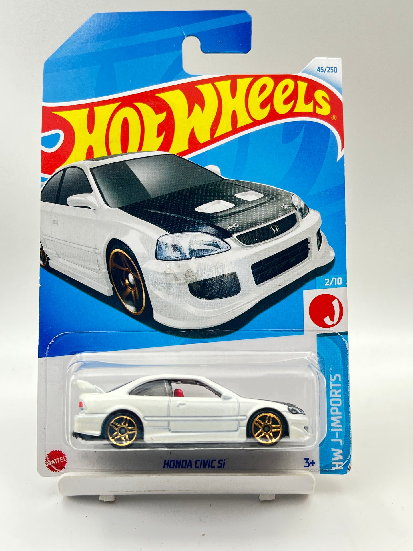 GLUE STAIN ON CARD - IMPORTED - HOT WHEELS -  HONDA CIVIC SI - WHITE - 2C