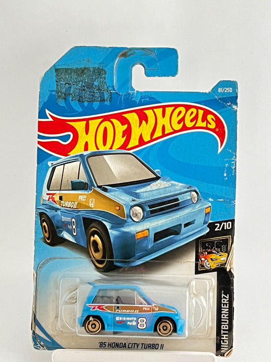 85 HONDA CITY TURBO - BLUE - CREASED AND OLD CARD - 1C - Its Fun- Hot wheels - matchbox - diecast