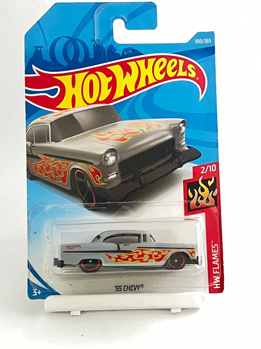 55 CHEVY -GREY-FLAMES - 3C - Its Fun- Hot wheels - matchbox - diecast