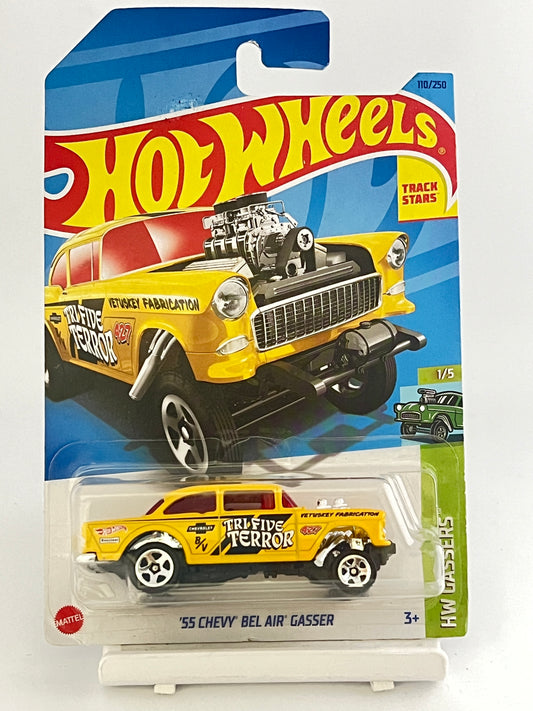 55 CHEVY BEL AIR GASSER - YELLOW - 3B - Its Fun- Hot wheels - matchbox - diecast