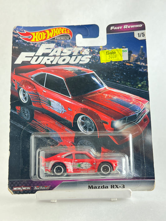 CREASED CARD +SOFT CORNERS - PREMIUM FAST AND FURIOUS MAZDA RX-3 - 5B - Its Fun- Hot wheels - matchbox - diecast