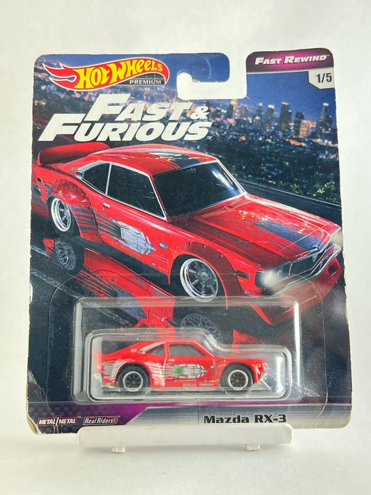 CREASED CARD +SOFT CORNERS - PREMIUM FAST AND FURIOUS MAZDA RX-3 - 5A - Its Fun- Hot wheels - matchbox - diecast