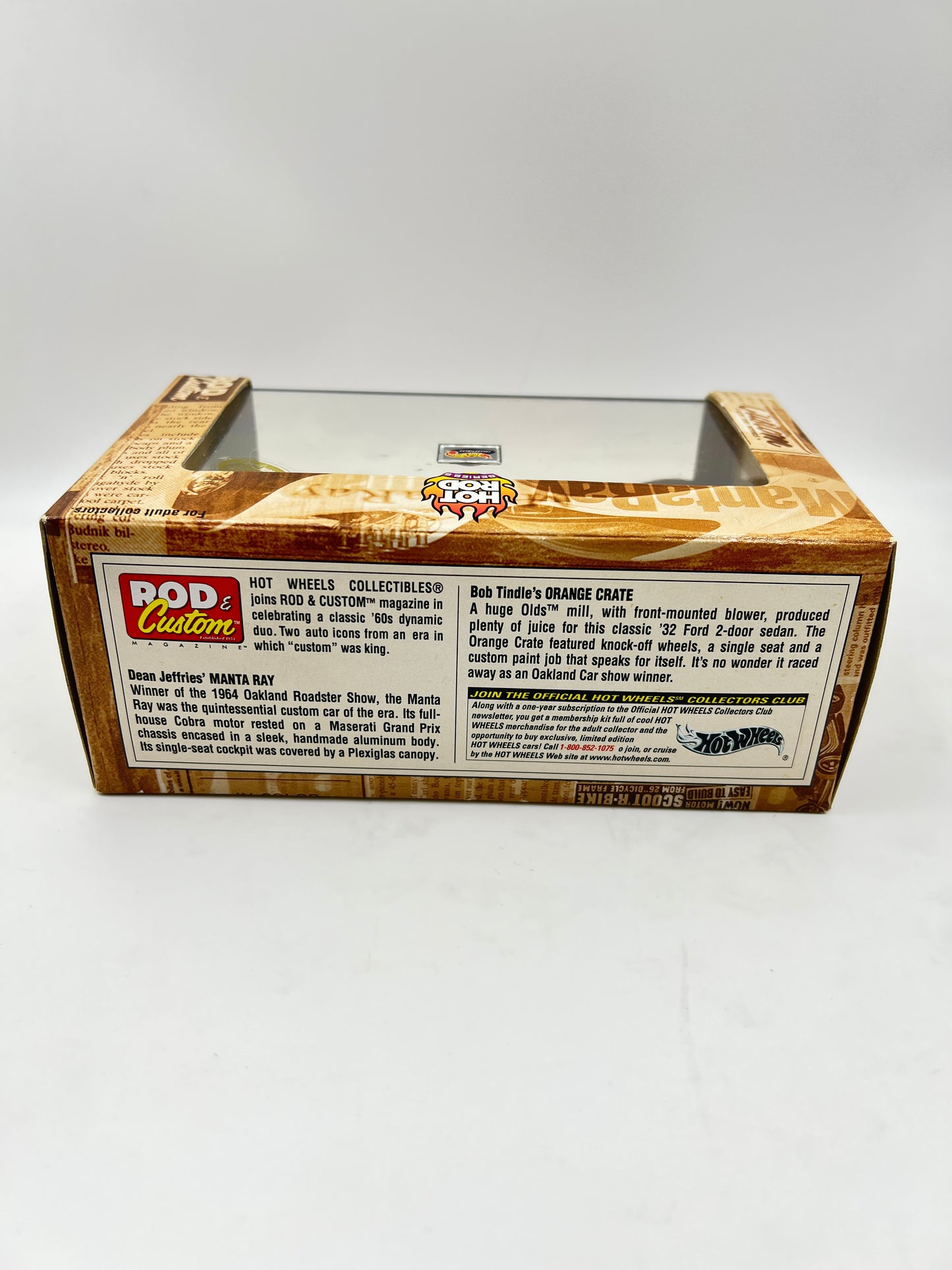 HOT WHEELS ORIGINALS - MANTA RAY / ORANGE CRATE - ACRYLIC CASE SEALED - RUBBER BAND RESIDUE DUE TO AGEING