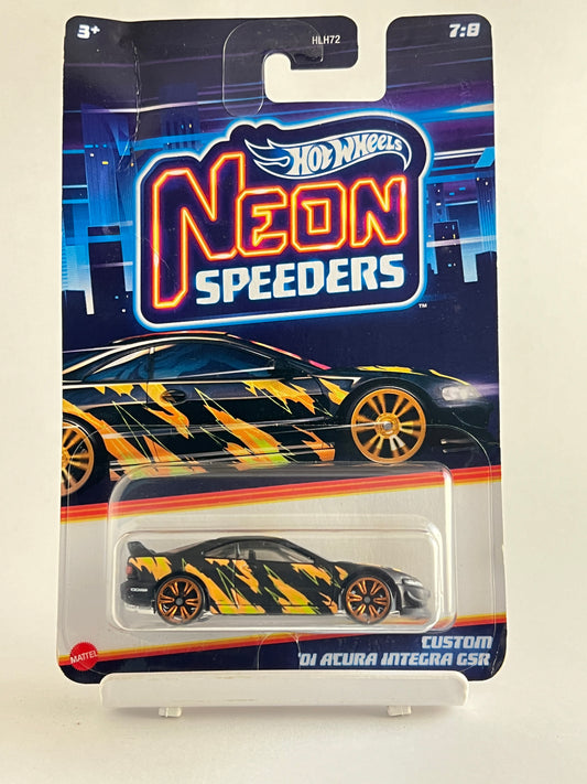 CREASED - NEON SPEEDERS - CUSTOM 01 ACURA INTEGRA GSR - 4C - Its Fun- Hot wheels - matchbox - diecast