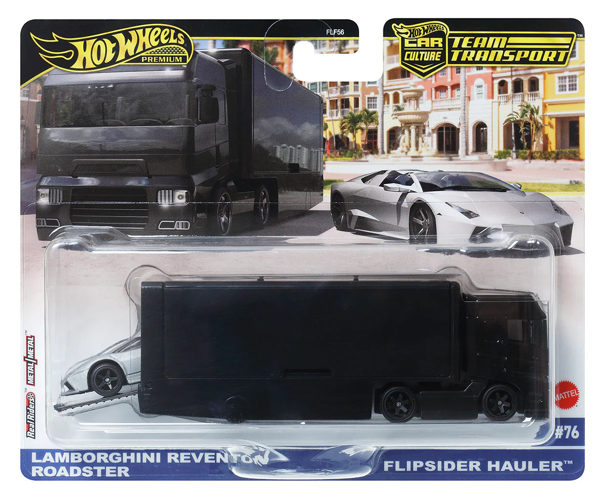TEAM TRANSPORT - LAMBORGHINI REVENTON ROADSTER / FLIPSIDE HAULER - Its Fun- Hot wheels - matchbox - diecast