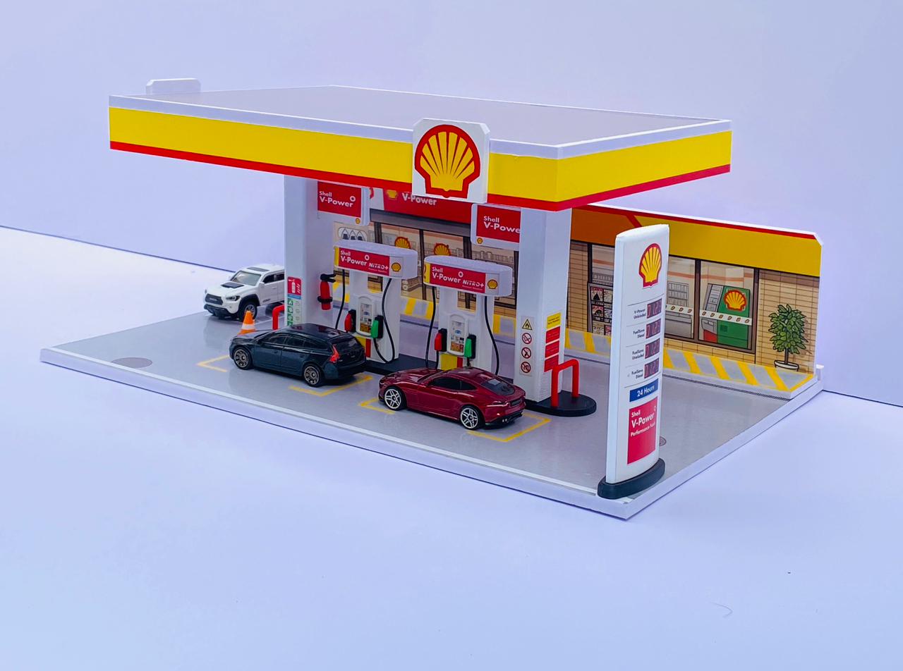 NEW VERSION - DIY ASSEMBLY - SHELL PETROL STATION DIAROMA - (FOAM+3D PRINT)
